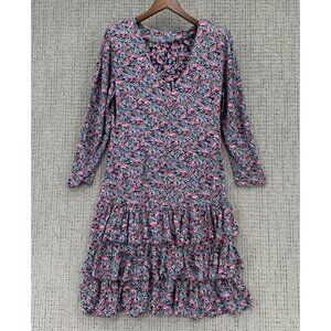 Vintage ED Michaels Dress Womens Size M Multicolor Floral Tiered Long Sleeve